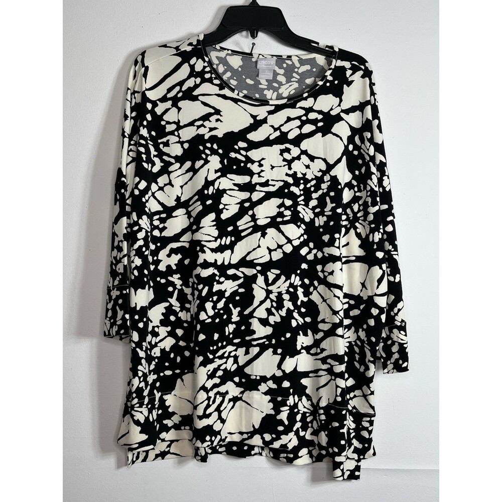 Chico's Black White Art Print Travelers Top Women's Medium Size 1